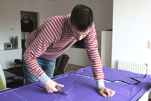 Me cutting out some T-shirts